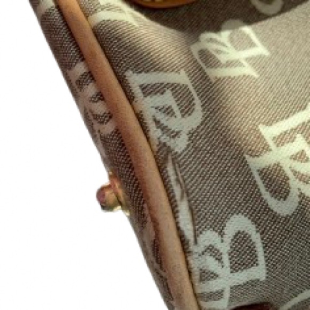 DOONEY & BOURKE Small Domed Pocket Satchel Bag Tan Logo Canvas Leather Trim - Picture 12 of 16